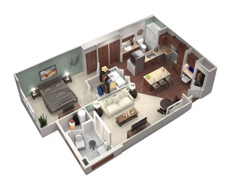 Floor plan for 1 bed, 1 bath, 779 sqft